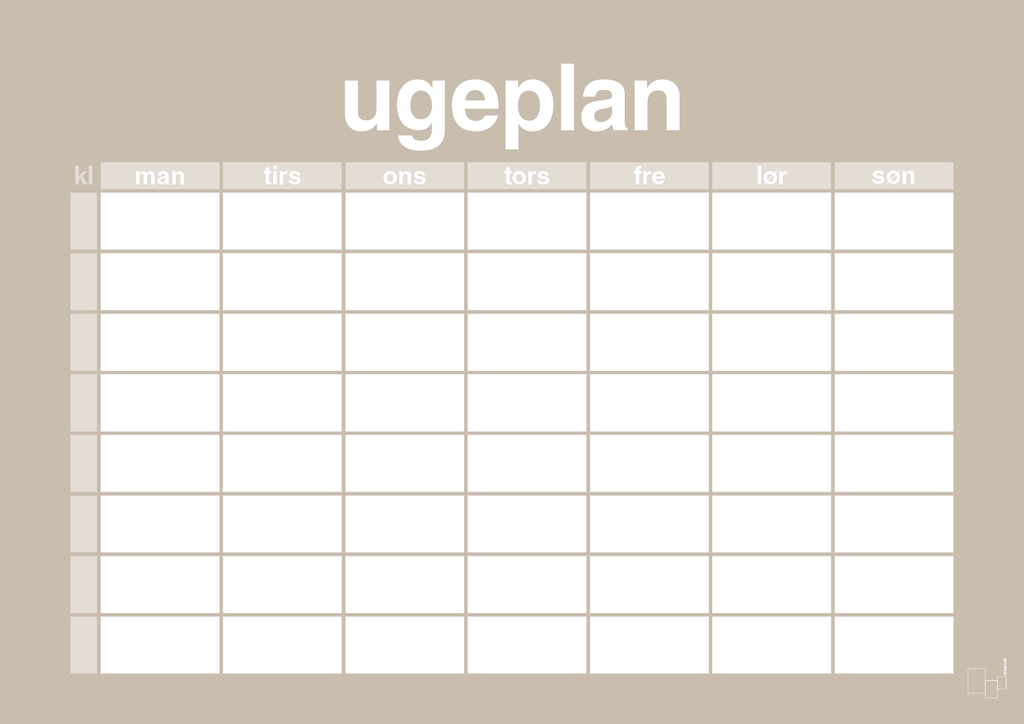 plakat: ugeplan horizontal timer enkel - creamy mushroom-Planer-A1two3