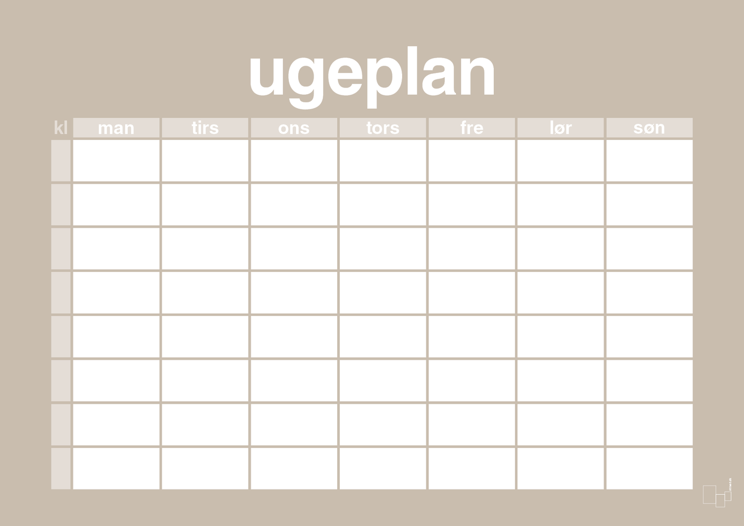 plakat: ugeplan horizontal timer enkel - creamy mushroom-Planer-A1two3