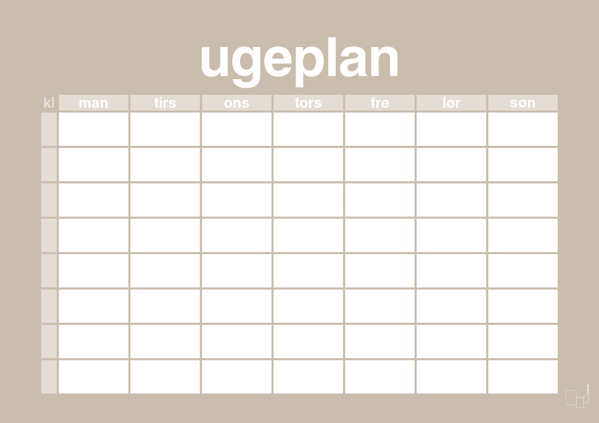 plakat: ugeplan horizontal timer enkel - creamy mushroom-Planer-A1two3