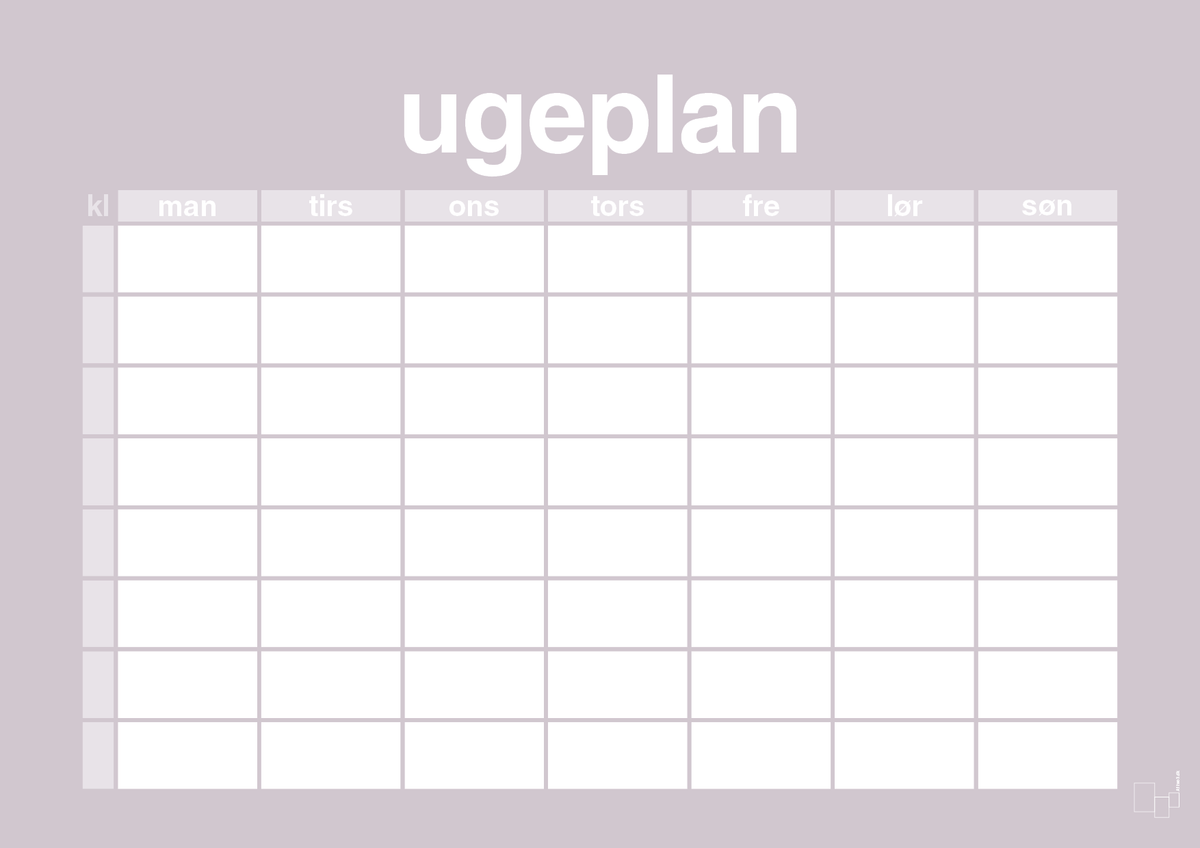 plakat: ugeplan horizontal timer enkel - dusty lilac-Planer-A1two3