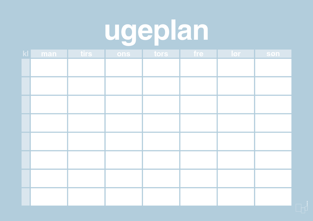plakat: ugeplan horizontal timer enkel - heavenly blue-Planer-A1two3