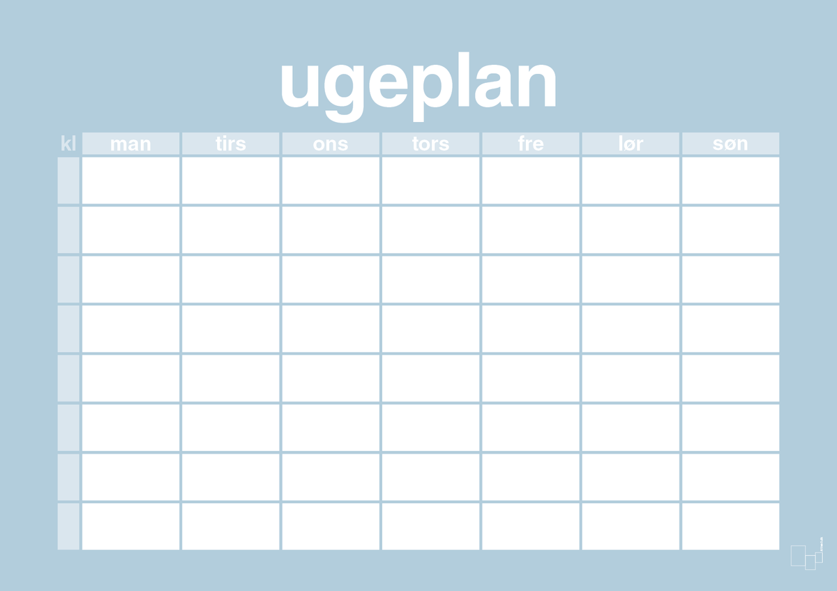 plakat: ugeplan horizontal timer enkel - heavenly blue-Planer-A1two3