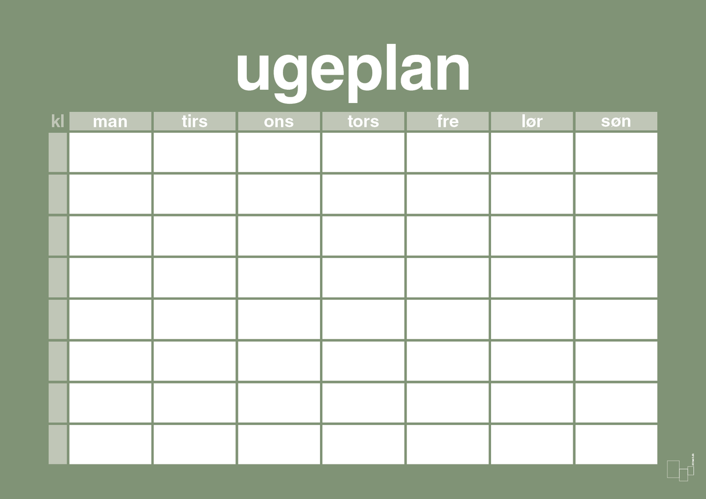 plakat: ugeplan horizontal timer enkel - jade-Planer-A1two3