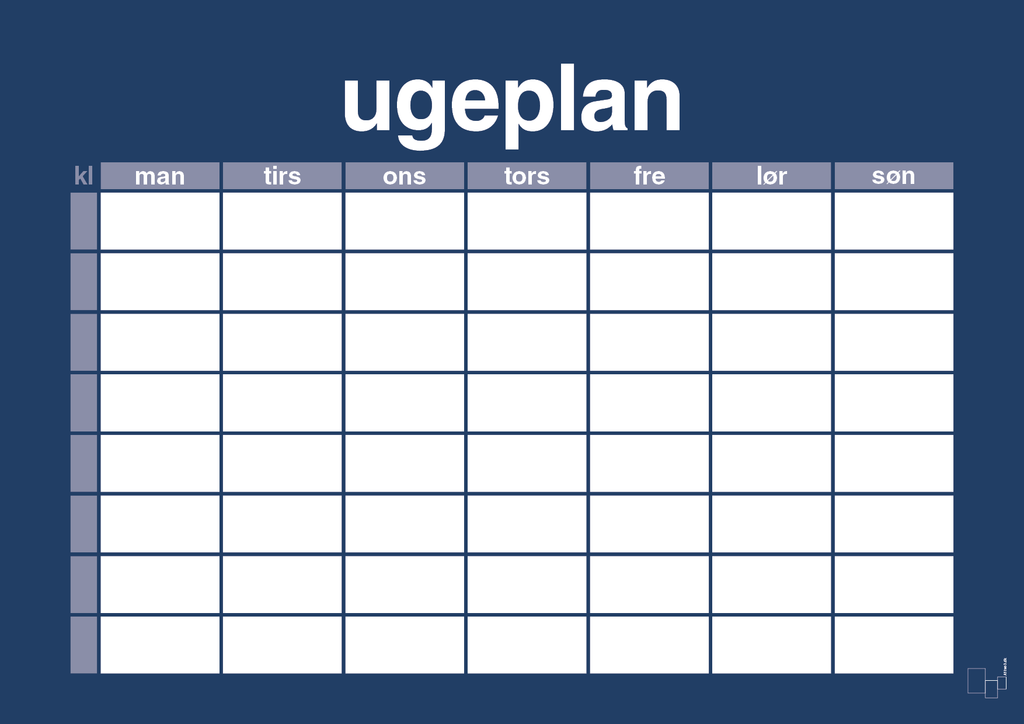 plakat: ugeplan horizontal timer enkel - lapis blue-Planer-A1two3