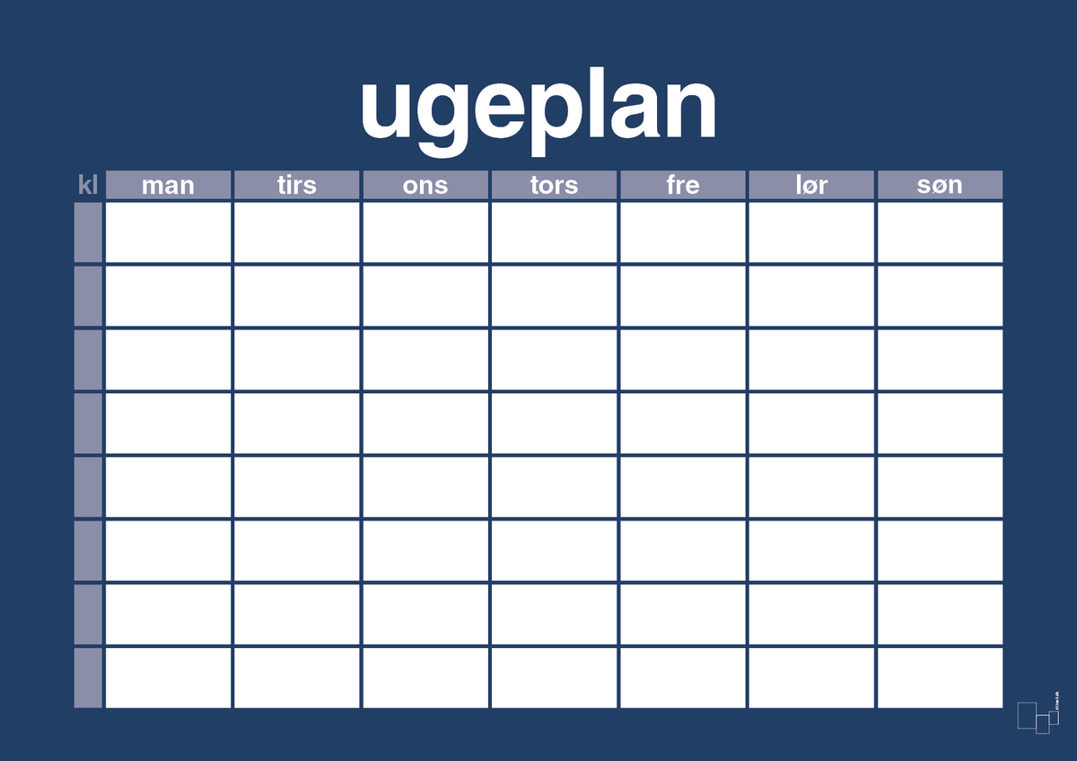 plakat: ugeplan horizontal timer enkel - lapis blue-Planer-A1two3