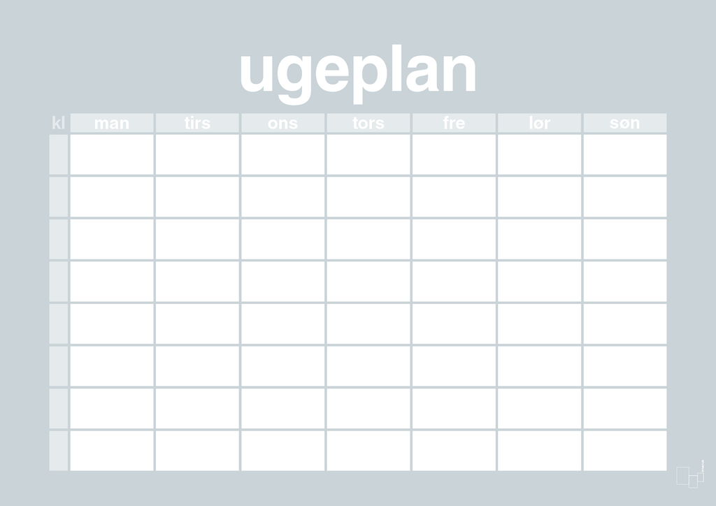 plakat: ugeplan horizontal timer enkel - light drizzle-Planer-A1two3