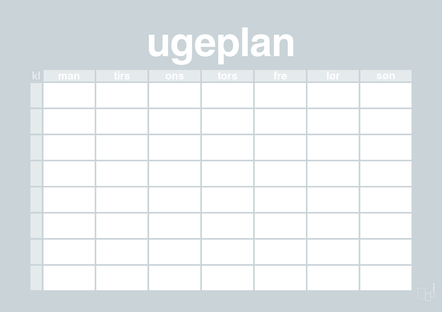 plakat: ugeplan horizontal timer enkel - light drizzle-Planer-A1two3