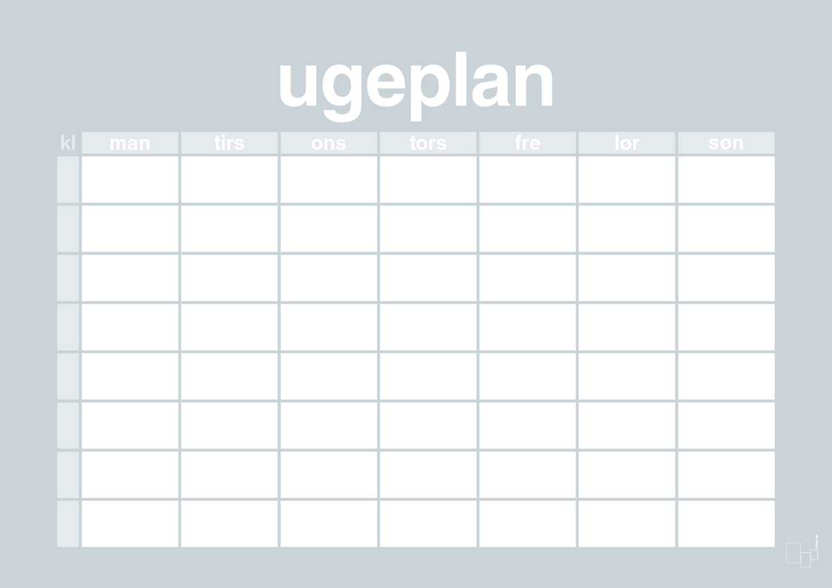 plakat: ugeplan horizontal timer enkel - light drizzle-Planer-A1two3