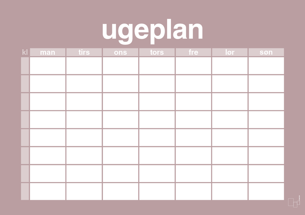 plakat: ugeplan horizontal timer enkel - light rose-Planer-A1two3