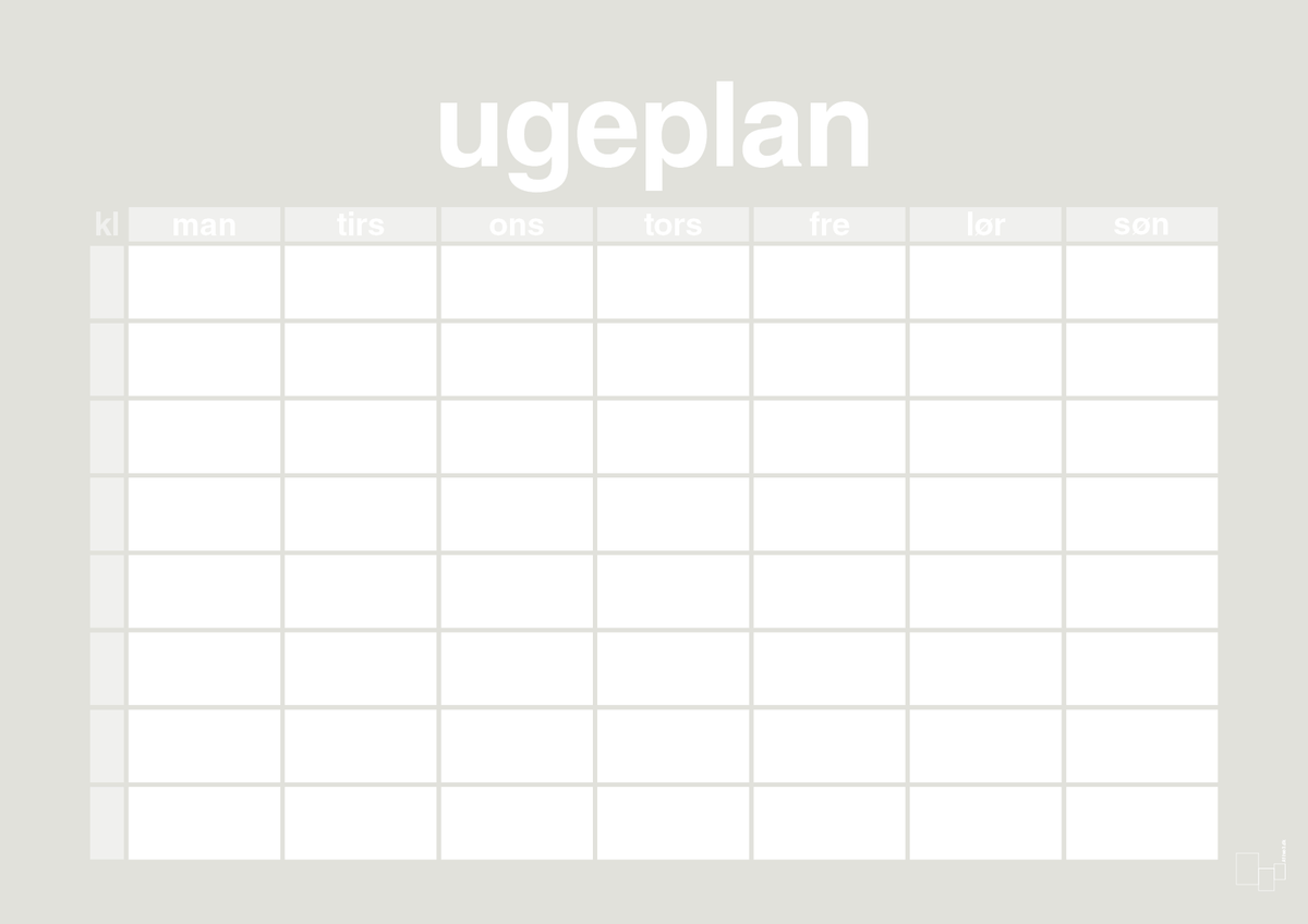 plakat: ugeplan horizontal timer enkel - painters white-Planer-A1two3