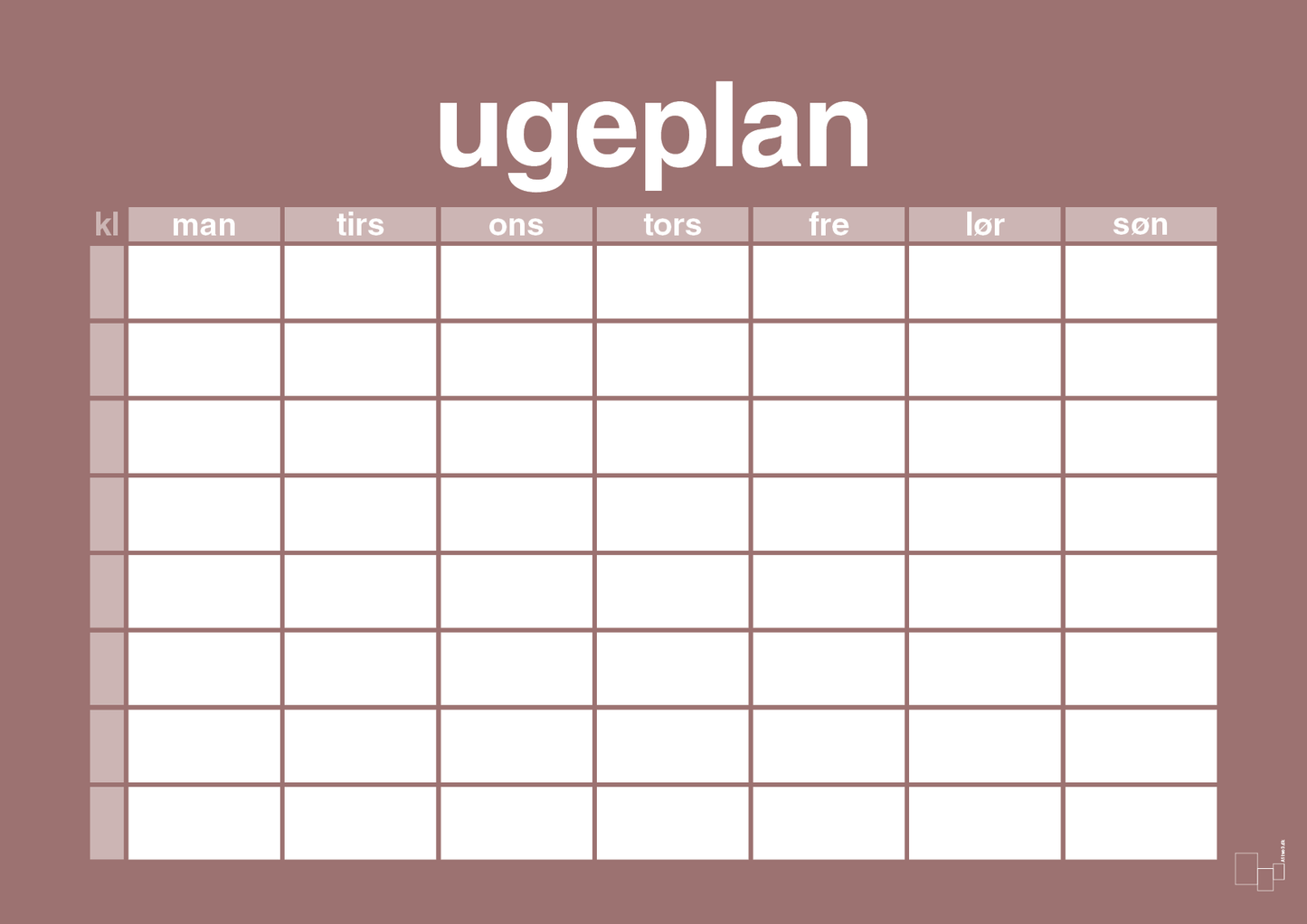 plakat: ugeplan horizontal timer enkel - plum-Planer-A1two3