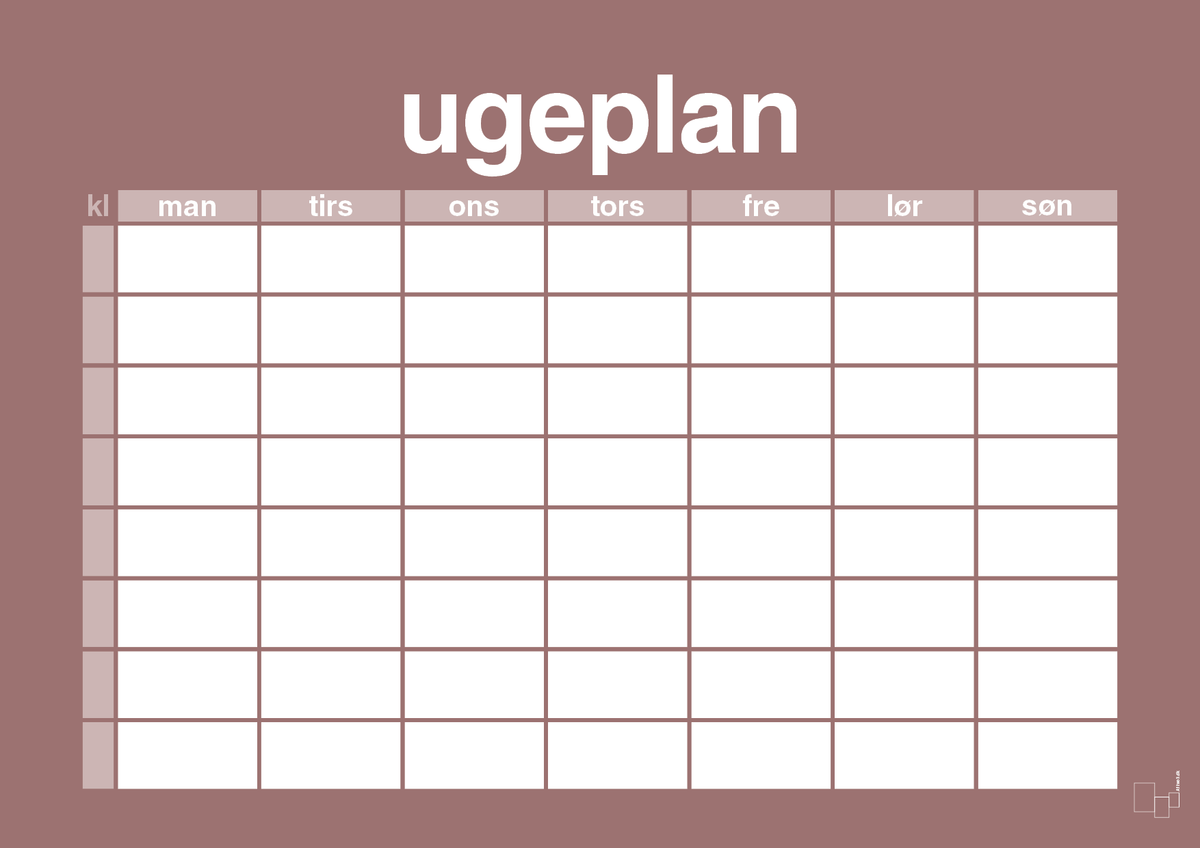 plakat: ugeplan horizontal timer enkel - plum-Planer-A1two3