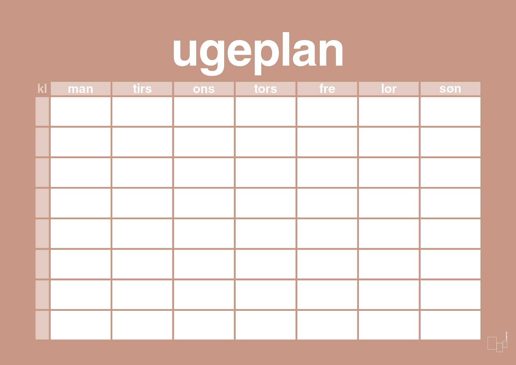 plakat: ugeplan horizontal timer enkel - powder-Planer-A1two3