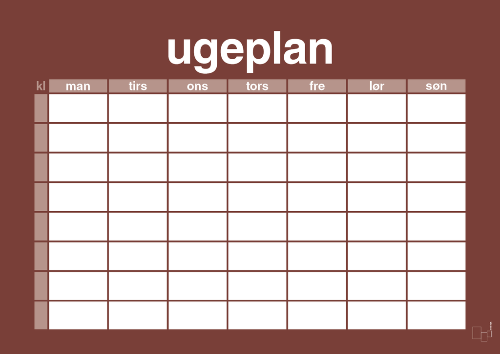 plakat: ugeplan horizontal timer enkel - red pepper-Planer-A1two3