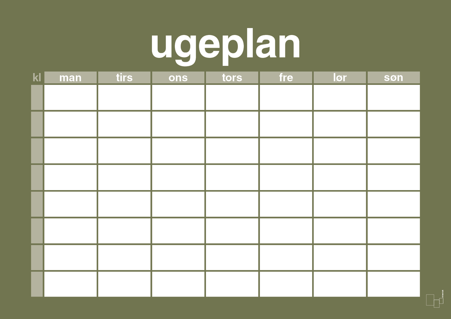 plakat: ugeplan horizontal timer enkel - secret meadow-Planer-A1two3