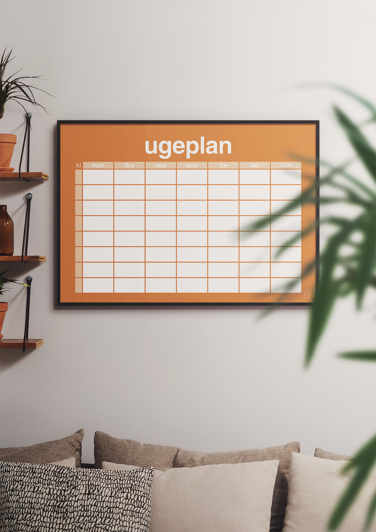 plakat: ugeplan horizontal timer enkel - cognac-Planer-A1two3