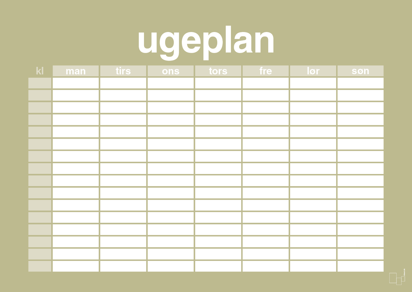 plakat: ugeplan horizontal timer detaljeret - back to nature-Planer-A1two3