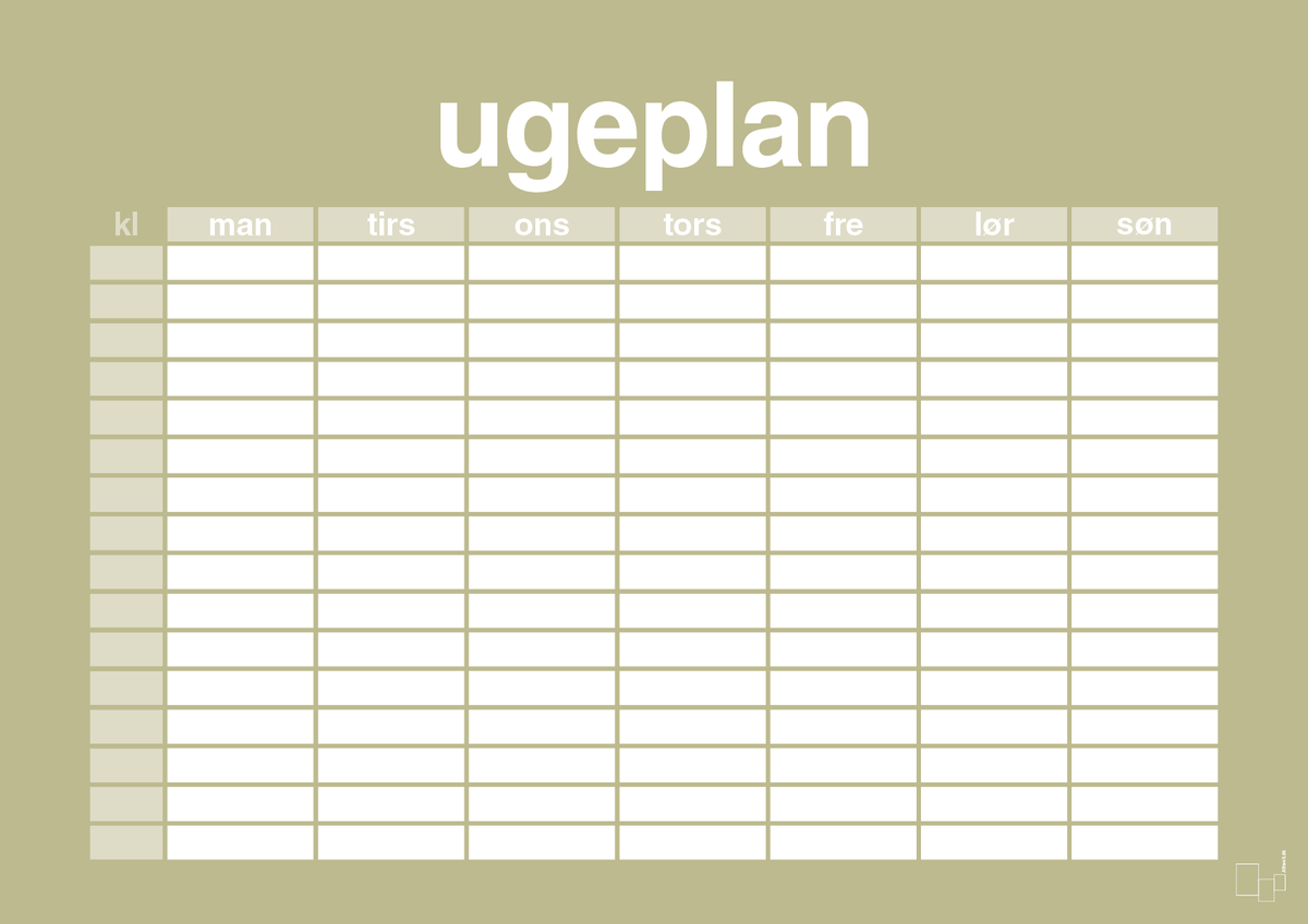 plakat: ugeplan horizontal timer detaljeret - back to nature-Planer-A1two3