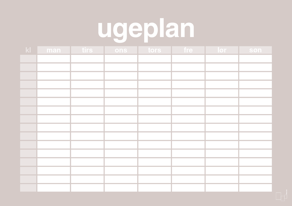 plakat: ugeplan horizontal timer detaljeret - broken beige-Planer-A1two3