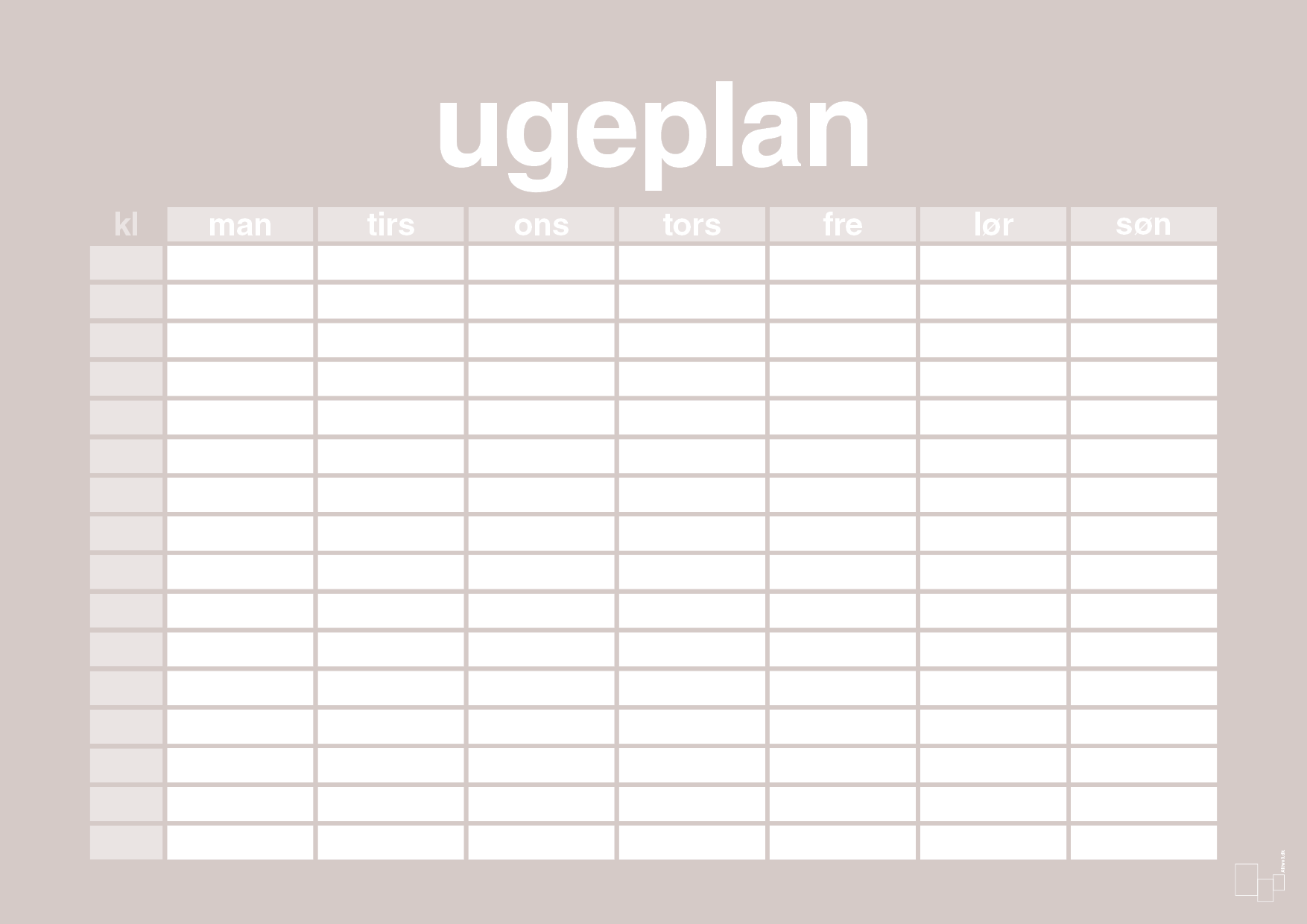 plakat: ugeplan horizontal timer detaljeret - broken beige-Planer-A1two3
