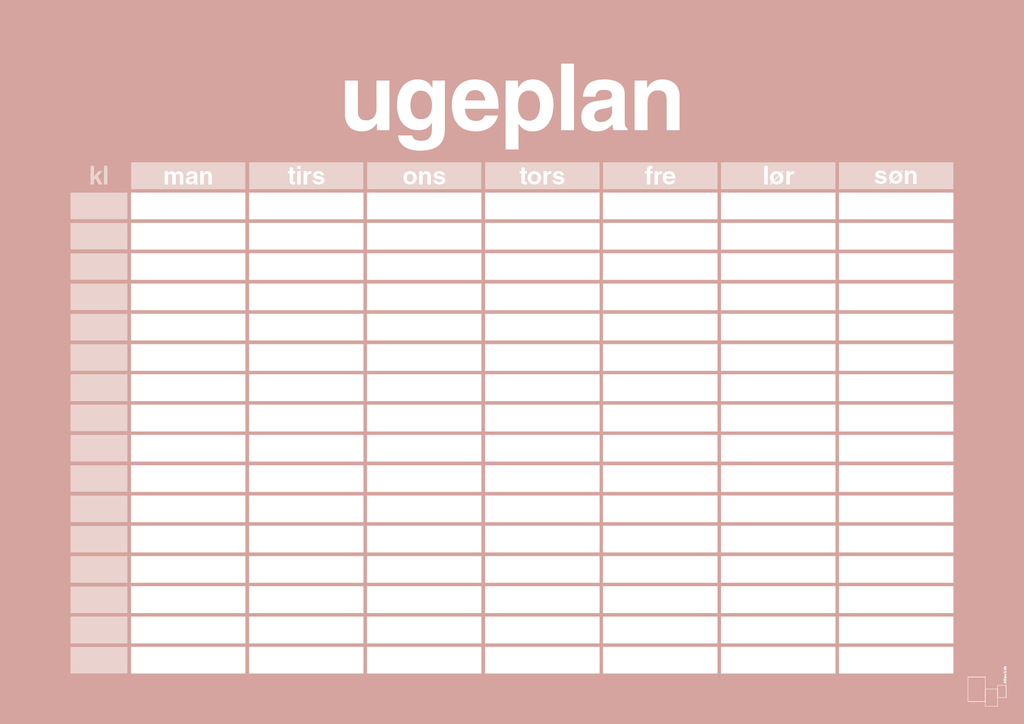 plakat: ugeplan horizontal timer detaljeret - bubble shell-Planer-A1two3