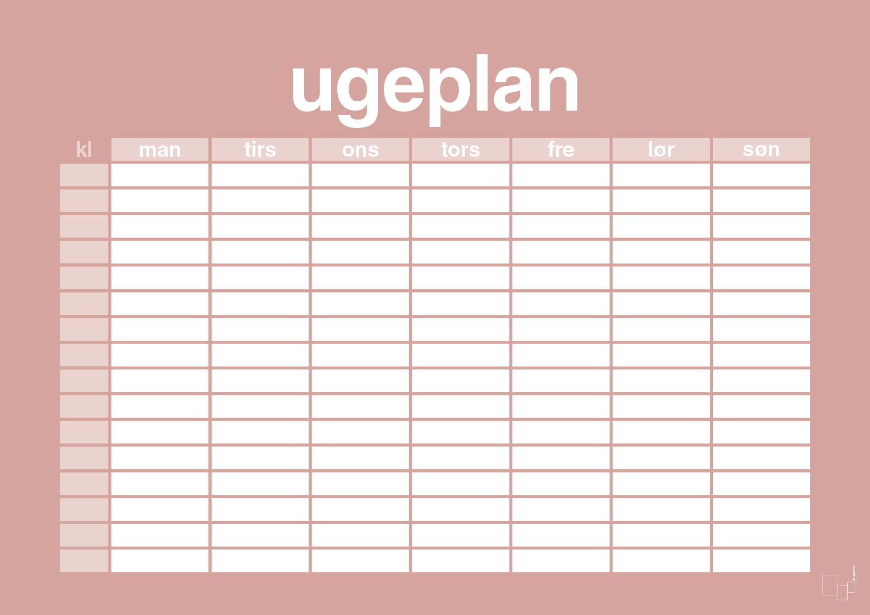 plakat: ugeplan horizontal timer detaljeret - bubble shell-Planer-A1two3