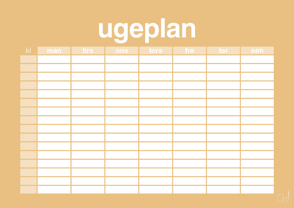 plakat: ugeplan horizontal timer detaljeret - charismatic-Planer-A1two3