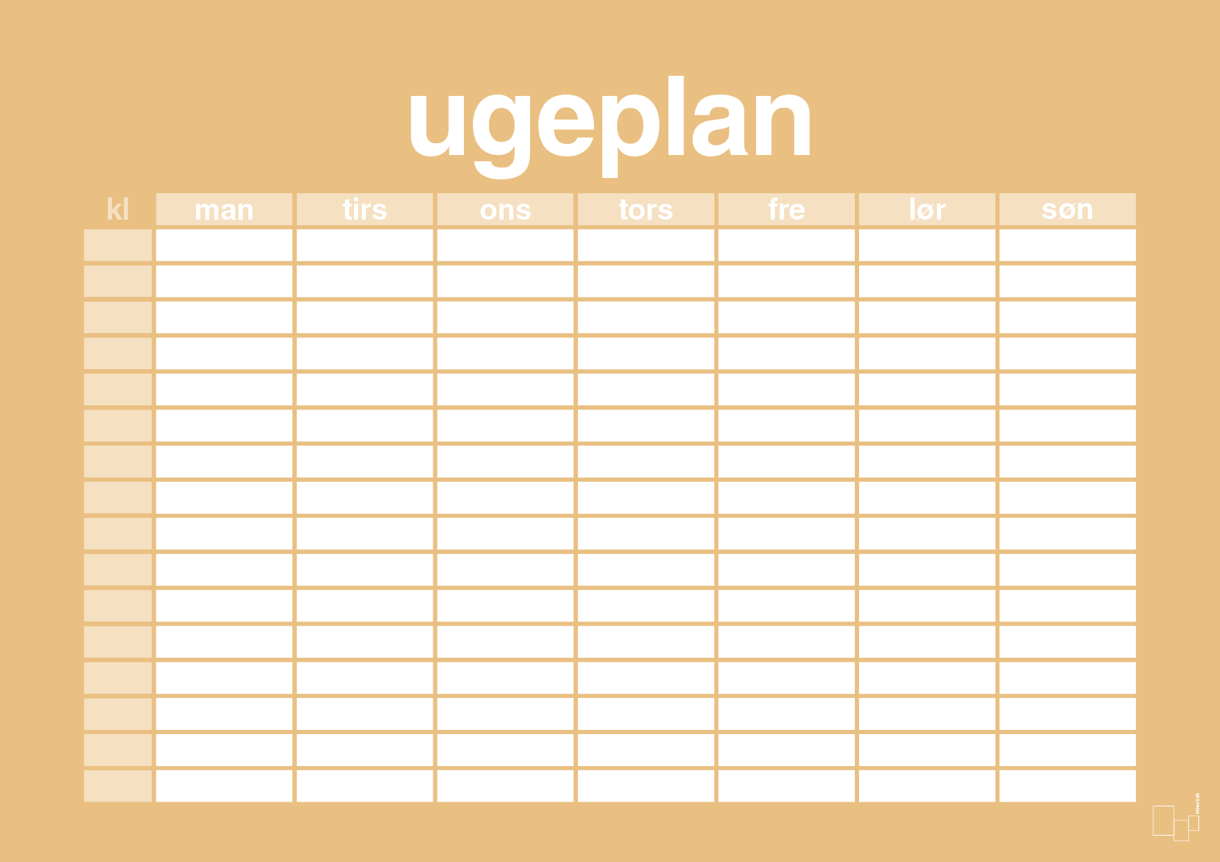 plakat: ugeplan horizontal timer detaljeret - charismatic-Planer-A1two3