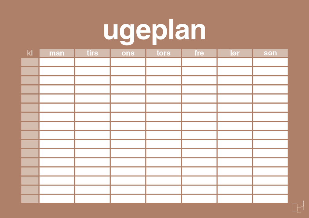 plakat: ugeplan horizontal timer detaljeret - cider spice-Planer-A1two3