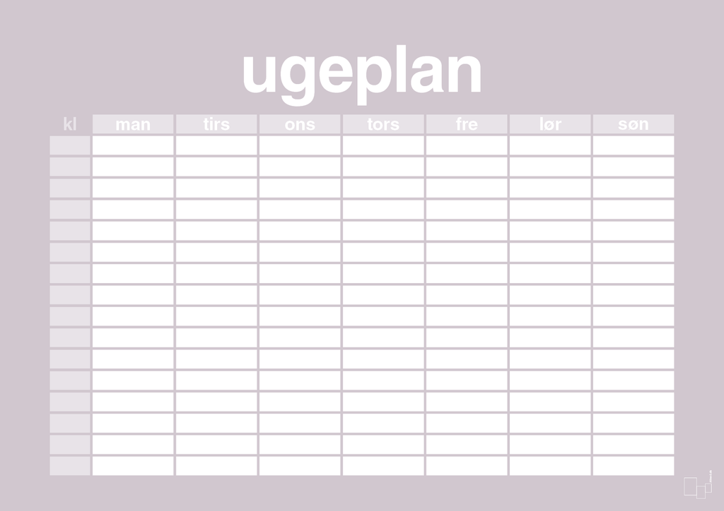 plakat: ugeplan horizontal timer detaljeret - dusty lilac-Planer-A1two3