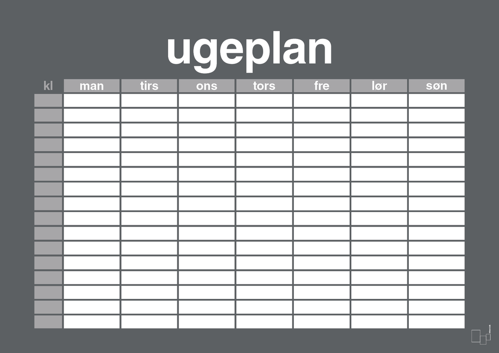 plakat: ugeplan horizontal timer detaljeret - graphic charcoal-Planer-A1two3