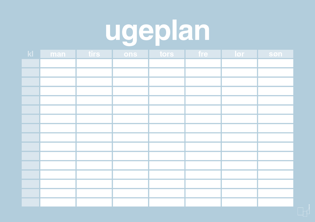 plakat: ugeplan horizontal timer detaljeret - heavenly blue-Planer-A1two3