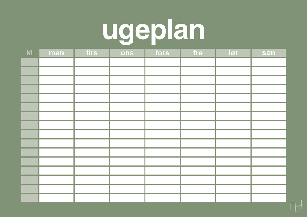 plakat: ugeplan horizontal timer detaljeret - jade-Planer-A1two3