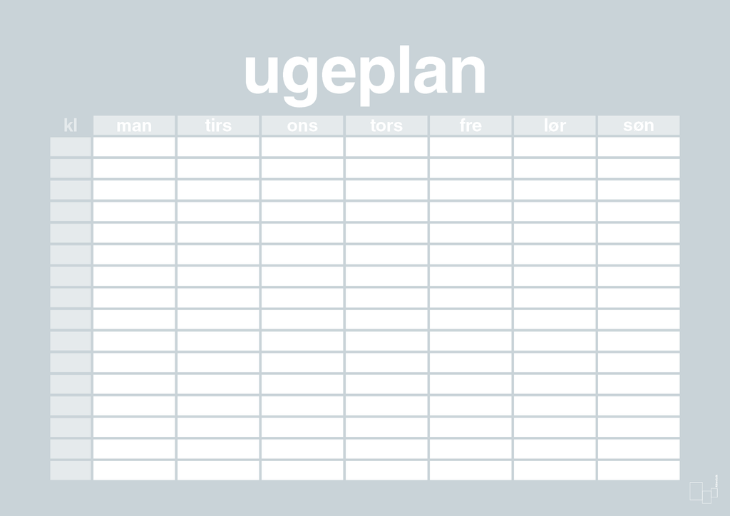 plakat: ugeplan horizontal timer detaljeret - light drizzle-Planer-A1two3
