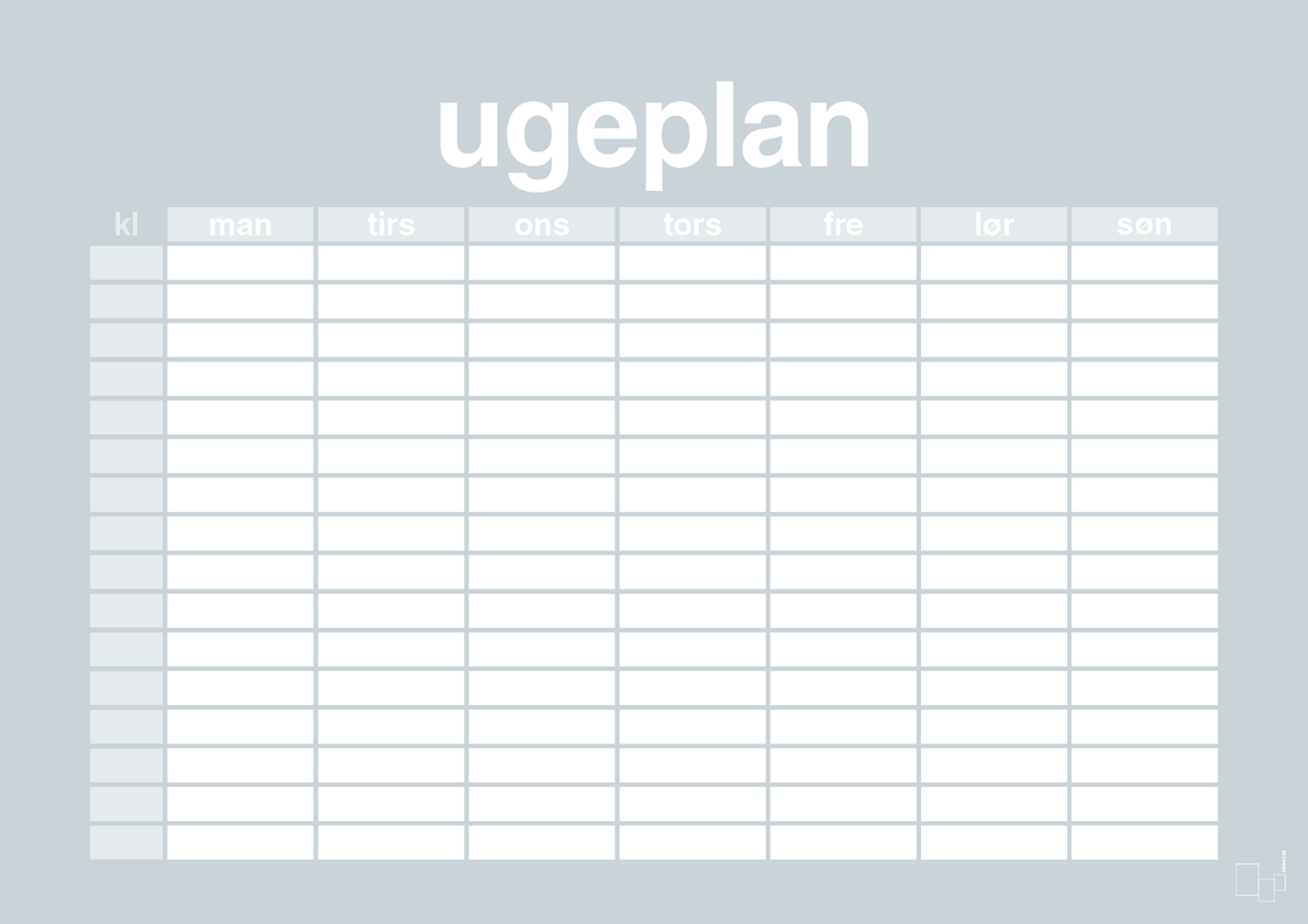 plakat: ugeplan horizontal timer detaljeret - light drizzle-Planer-A1two3
