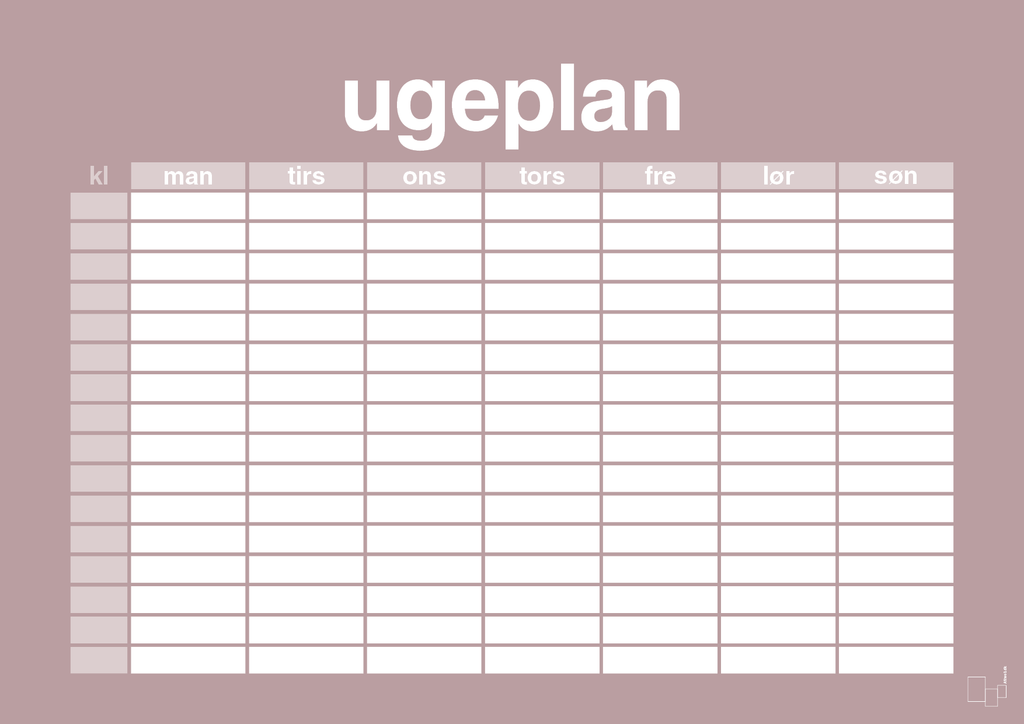 plakat: ugeplan horizontal timer detaljeret - light rose-Planer-A1two3