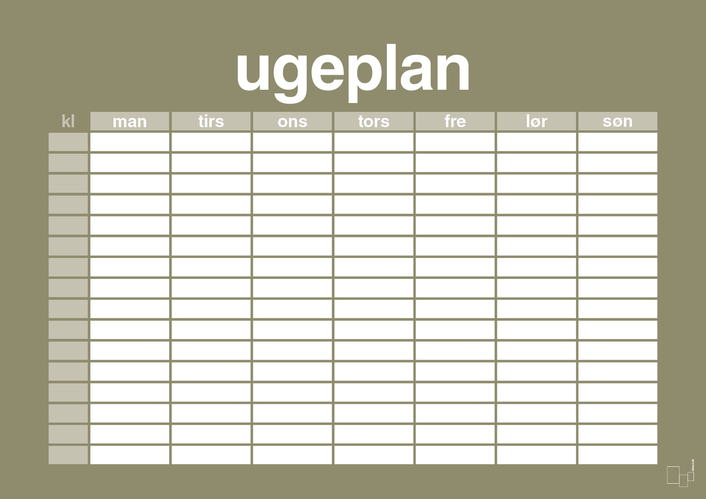 plakat: ugeplan horizontal timer detaljeret - misty forrest-Planer-A1two3