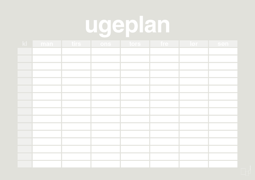 plakat: ugeplan horizontal timer detaljeret - painters white-Planer-A1two3