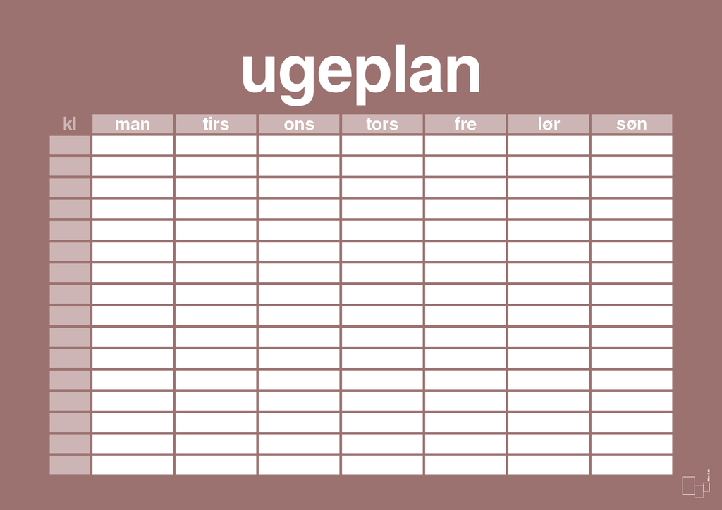 plakat: ugeplan horizontal timer detaljeret - plum-Planer-A1two3