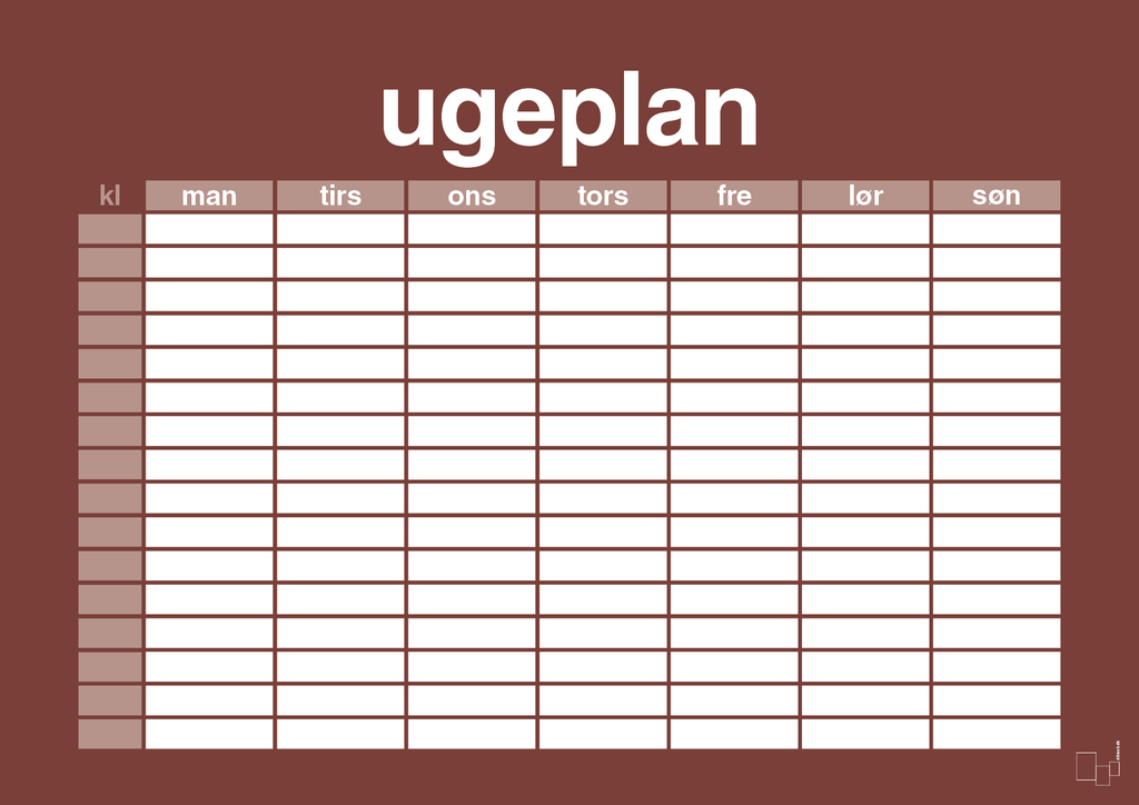 plakat: ugeplan horizontal timer detaljeret - red pepper-Planer-A1two3