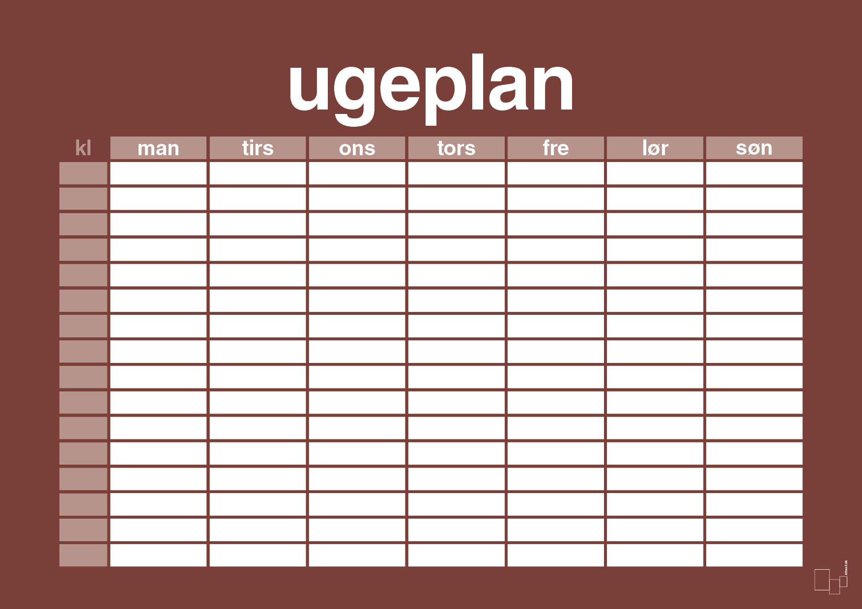 plakat: ugeplan horizontal timer detaljeret - red pepper-Planer-A1two3