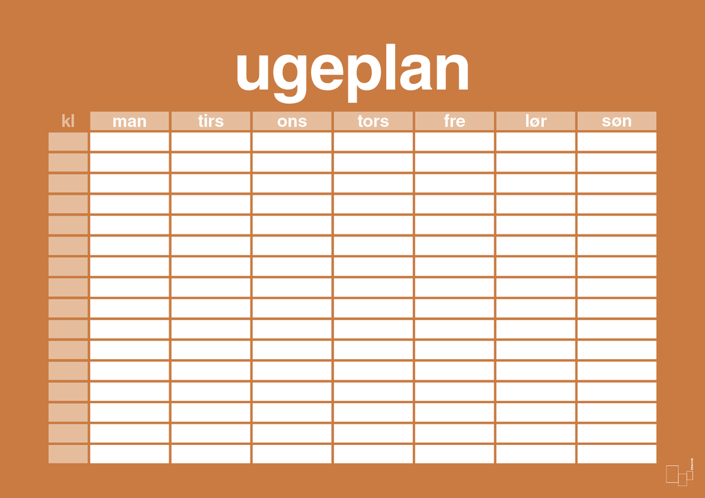 plakat: ugeplan horizontal timer detaljeret - rumba orange-Planer-A1two3