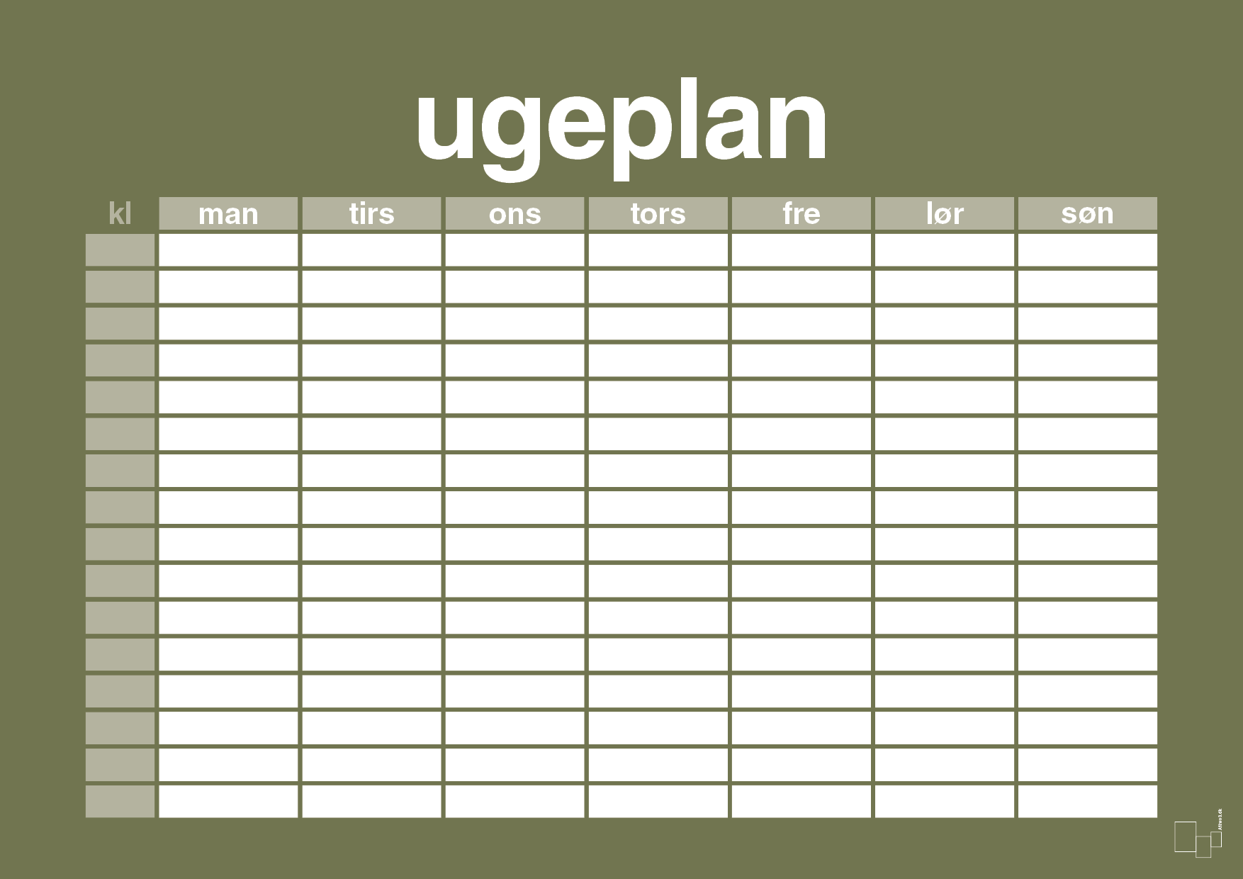 plakat: ugeplan horizontal timer detaljeret - secret meadow-Planer-A1two3