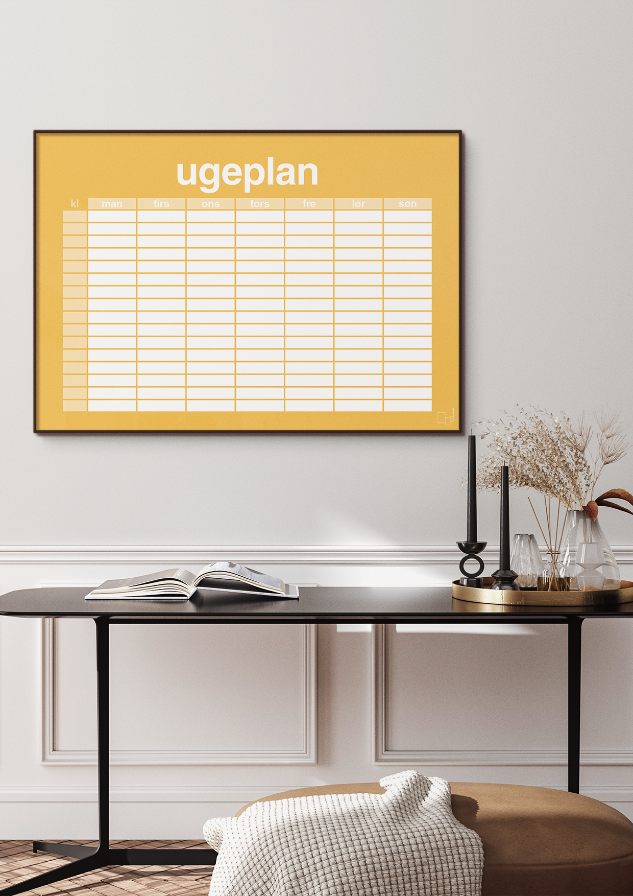 plakat: ugeplan horizontal timer detaljeret - jade-Planer-A1two3