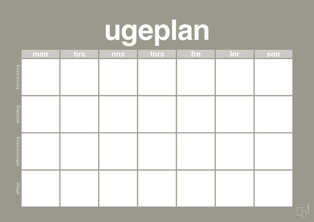 plakat: ugeplan horizontal generisk - battleship gray-Planer-A1two3