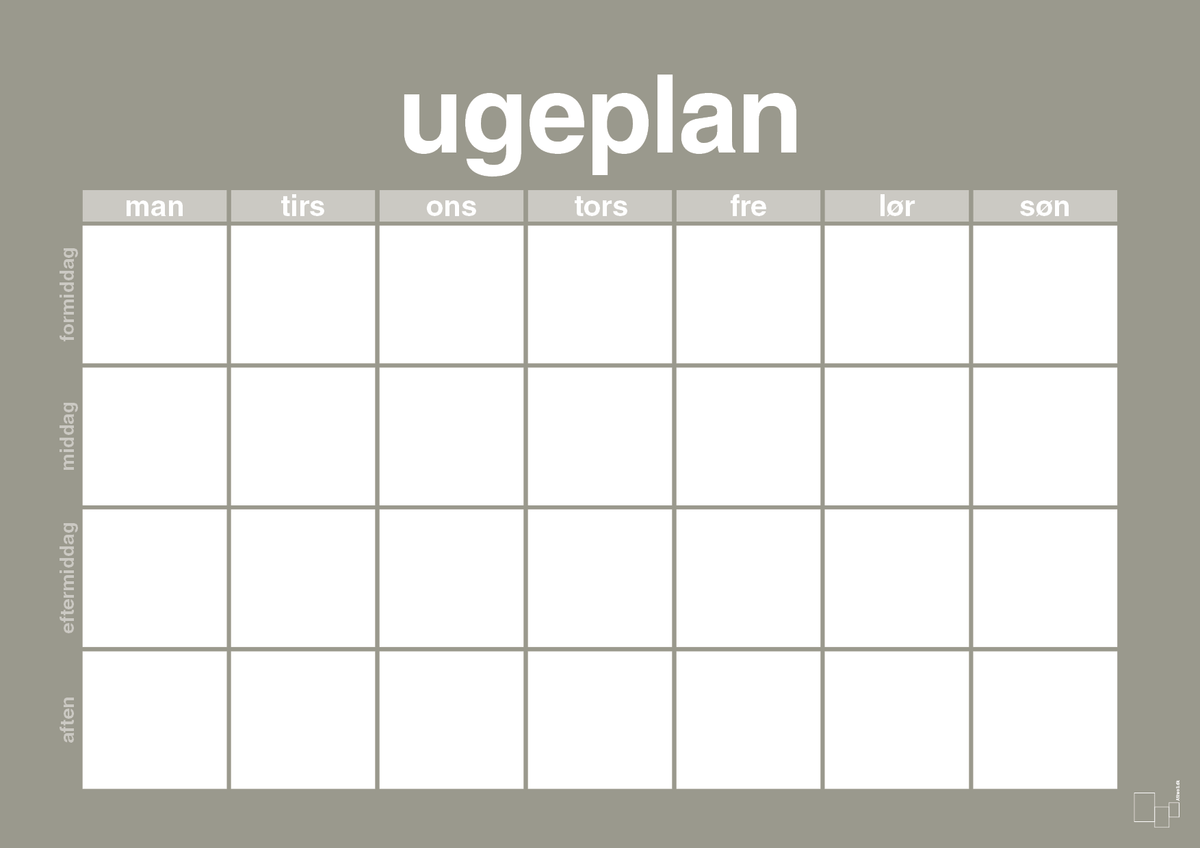plakat: ugeplan horizontal generisk - battleship gray-Planer-A1two3