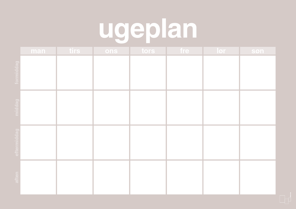 plakat: ugeplan horizontal generisk - broken beige-Planer-A1two3