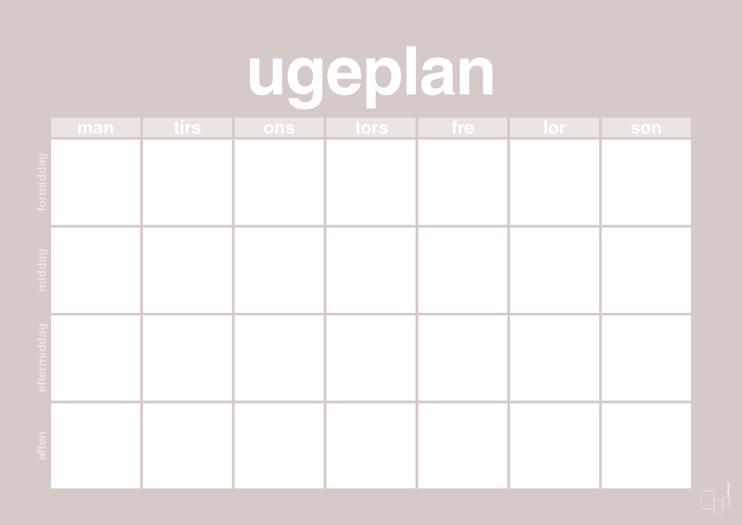 plakat: ugeplan horizontal generisk - broken beige-Planer-A1two3