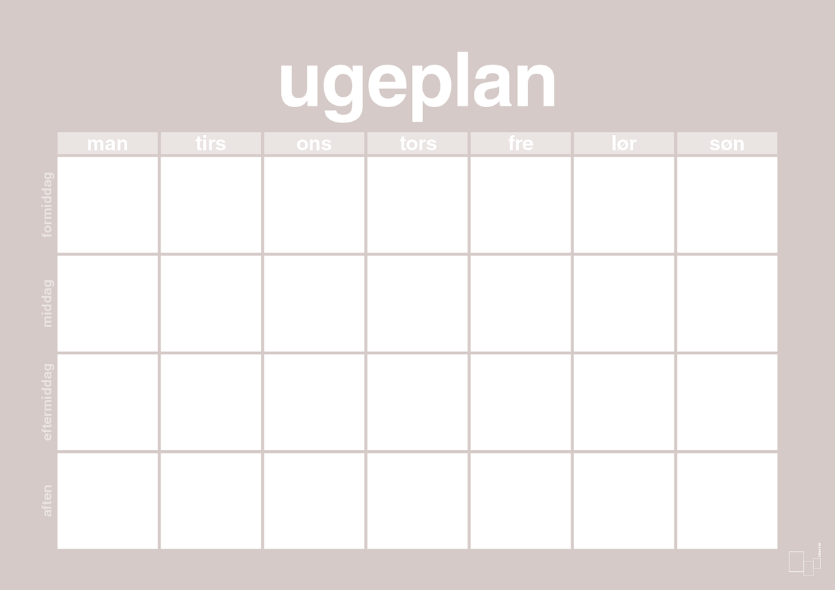 plakat: ugeplan horizontal generisk - broken beige-Planer-A1two3