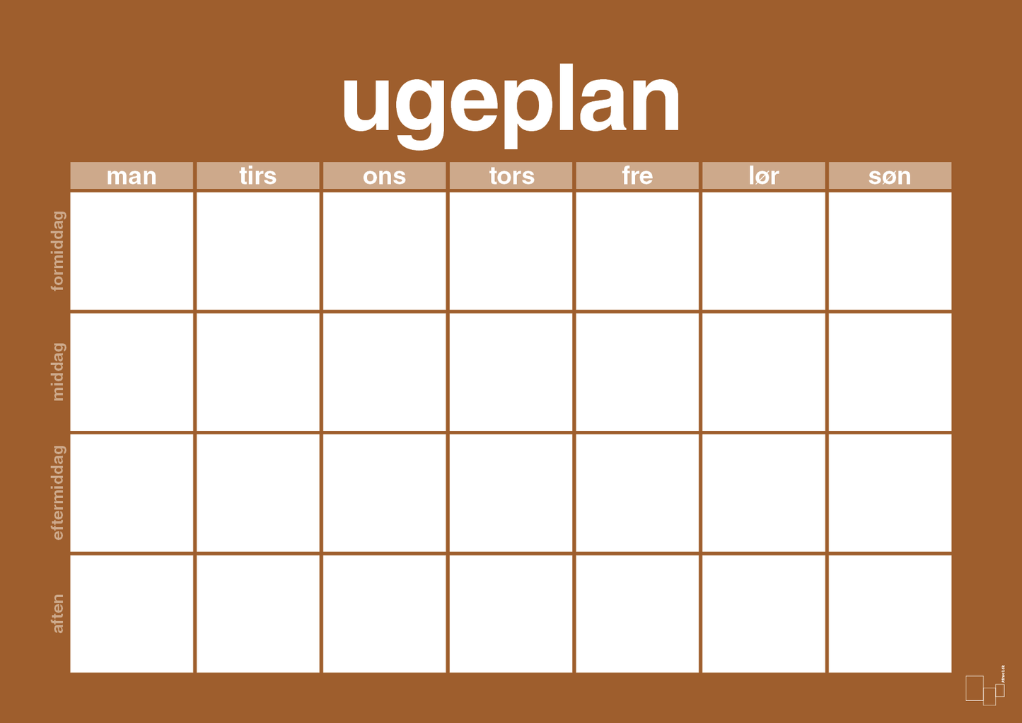 plakat: ugeplan horizontal generisk - cognac-Planer-A1two3